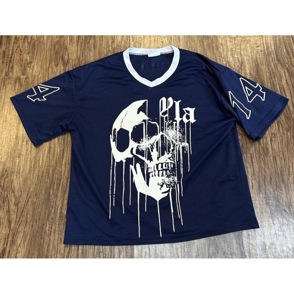 YoungLA Drippy Skull Football Jersey Men’s  M Navy Crop #14